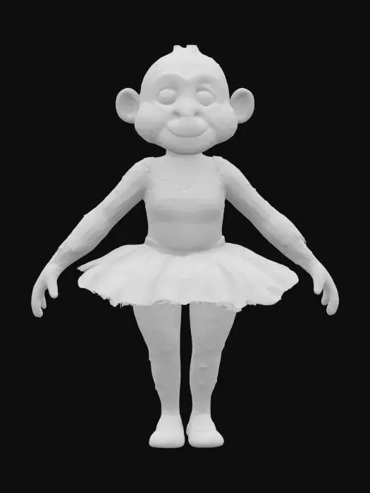 3D model for imagine an anthropomorphic gorilla, wearing pink ballet dress. High defined texture. High quality surface. Hard surface. Professional. Masterpiece. Detailed. Game character. Octane render.