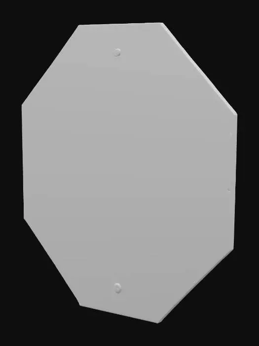 3D model for {
  "signType": "STOP",
  "shape": "octagon",
  "color": "red",
  "border": {
    "color": "white",
    "widthInches": 1
  },
  "text": {
    "content": "STOP",
    "font": "Highway Gothic",
    "color": "white",
    "heightInches": 9
  },
  "material": "aluminum",
  "sizeInches": {
    "width": 30,
    "height": 30
  },
  "installation": "post-mounted",
  "location": "intersection"
}