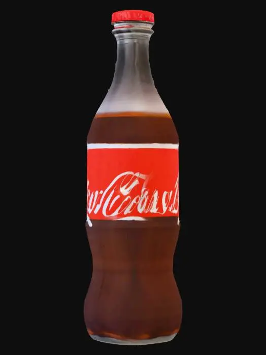 3D model for {
  "object": "soda bottle",
  "brand_reference": "inspired by classic Coca-Cola bottle",
  "appearance": {
    "shape": "curvy contour bottle with narrow neck and wider bottom",
    "material": "transparent glass",
    "liquid_inside": "dark caramel-colored soda",
    "label": {
      "style": "retro",
      "color": "red background with white cursive text",
      "placement": "centered around the middle of the bottle"
    },
    "cap": {
      "type": "metal twist cap",
      "color": "red"
    }
  },
  "lighting": "soft studio lighting with subtle reflections on the glass",
  "background": "clean white or neutral background",
  "style": "realistic 3D render, high detail"
}
