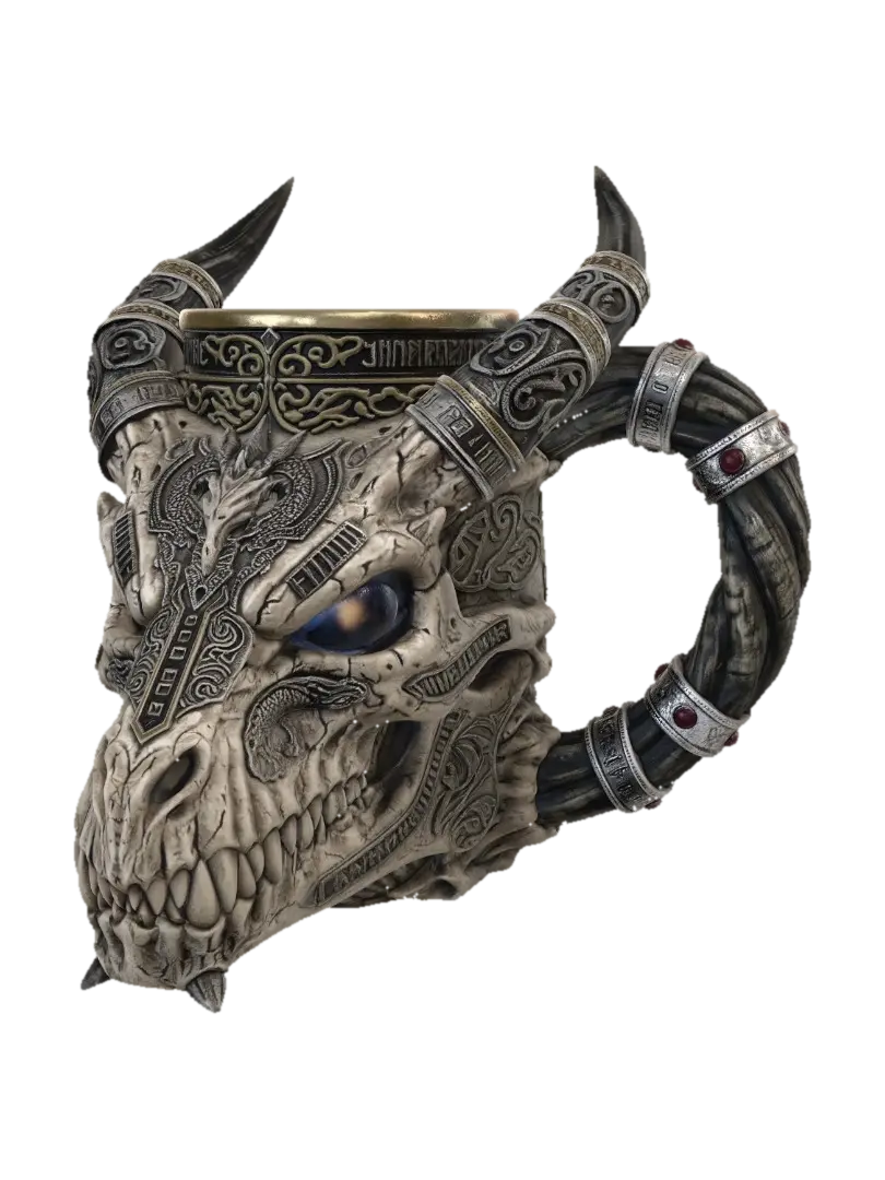 Rune-Etched Skull Tankard - Drinking 3D model, vytvořený pomocí AI