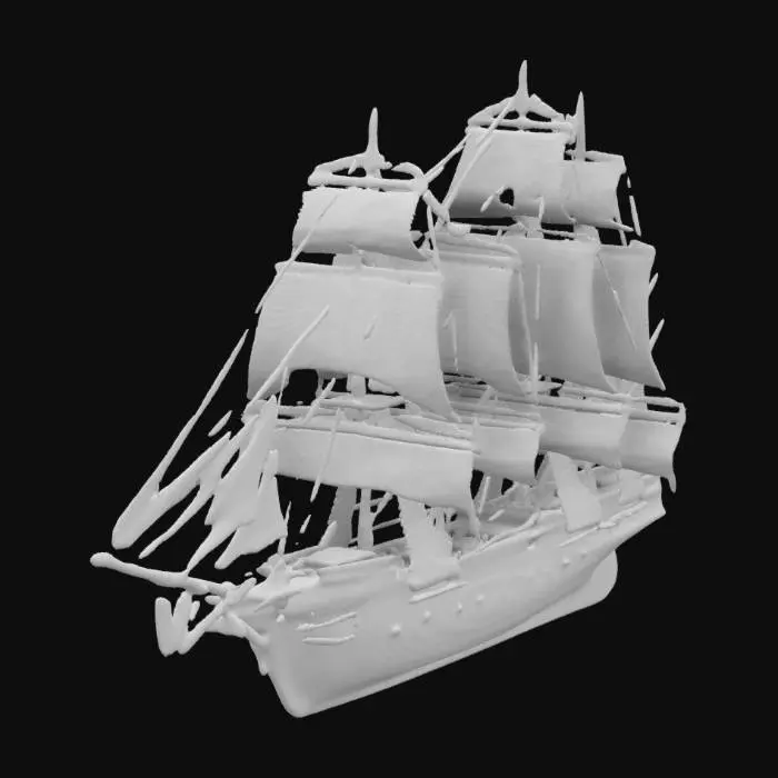 3D model for HMS Victory, a first-rate ship of the line from the late 18th century. The ship should have a length of 227 feet and a beam of 51 feet 10 inches. Illustrate its three masts, complete with sails, and show the detailed gun decks. The HMS Victory should have 30 × 32-pounder long guns on the gundeck, 28 × 24-pounder long guns on the middle gundeck, and 30 × 12-pounder short guns on the upper gundeck. Include 12-pounder short guns on the quarterdeck and 68-pounder carronades on the forecastle. HDR