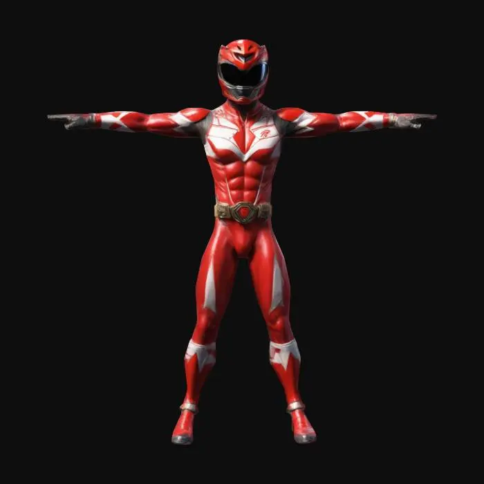 3D model for red power ranger, Male fighter, Full Body,  Sci-Fi, Highly Detailed, Ultra Realistic, Ensure the character stands in T pose, HDR