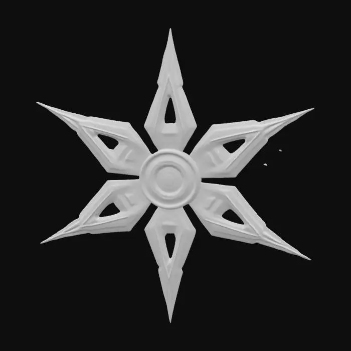 3D model for A cosmic-energy shuriken, glowing in shades of red and yellow. Sharp edges, Clean geometry, Sci-fi, HDR, High quality #ChronoForgeWeapon#