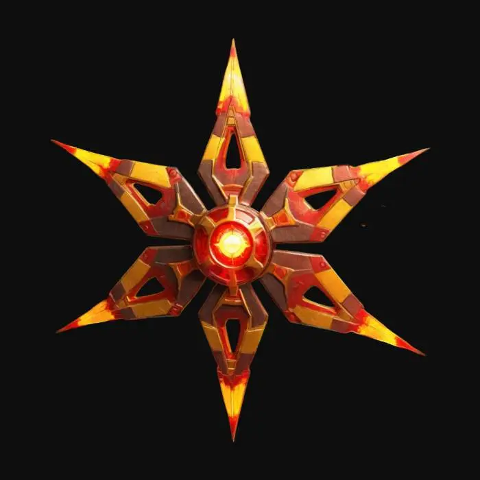 3D model for A cosmic-energy shuriken, glowing in shades of red and yellow. Sharp edges, Clean geometry, Sci-fi, HDR, High quality #ChronoForgeWeapon#