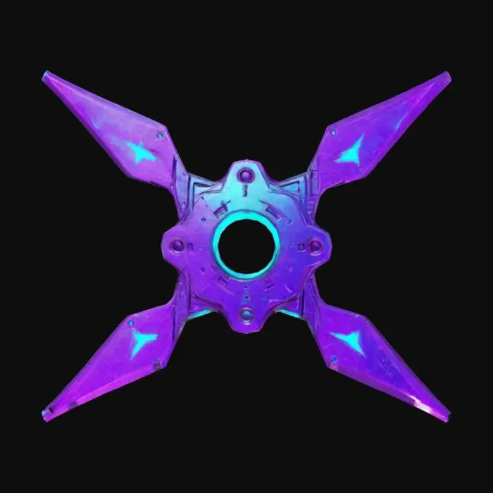 3D model for A cyberpunk shuriken, glowing in shades of cian and purple. Sharp edges, Clean geometry, Sci-fi, HDR, High quality #ChronoForgeWeapon#