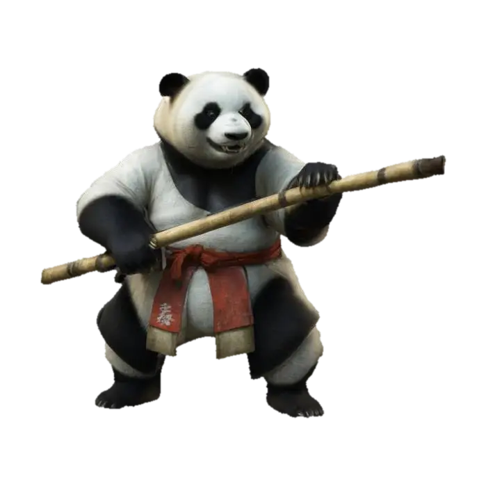 โมเดล 3D ของ Imagine an anthropomorphic fat panda. It is a kung-fu fighter wielding a stick. Clean… สร้างโดย AI