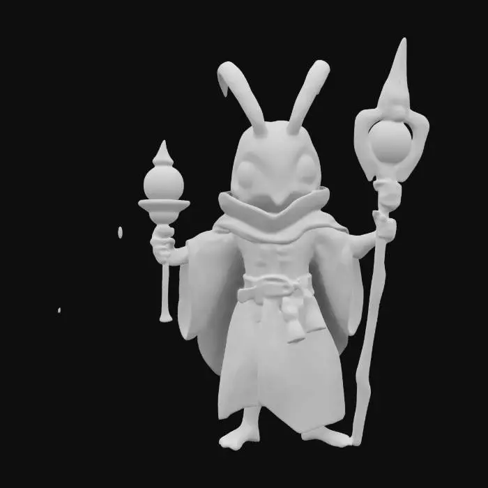 3D model for Imagine an anthropomorphic Hornet. It is a Medieval Mage. Cartoon character. Medieval Mage outfit and weapon. Clean texture, Sharp and clean geometry, Well defined texture, HDR, Fantasy.