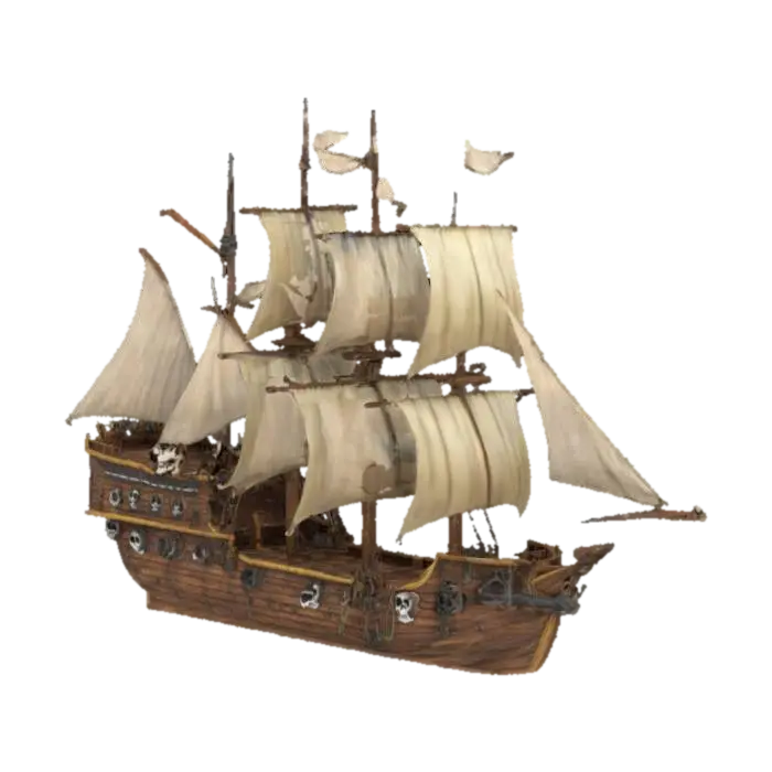 Realistic and detailed pirate ship. Skulls and bones. Clean geometry. Clean texture.…-3D-modell, genererad av AI