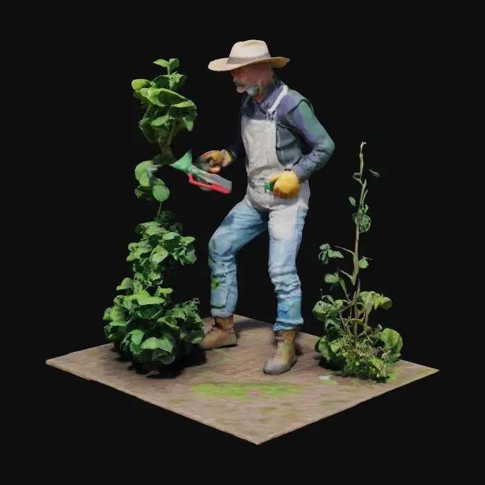 3D model for A gardener trimming a bush in a beautiful #garden#