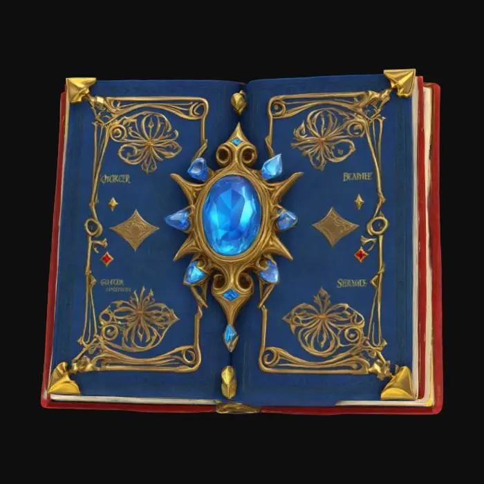3D model for Sorcerer's Book, ornamented, Game Assets, Gold, Gemstone, Crystal, Highly Detailed, Ultra Realistic. Hard surface. HDR