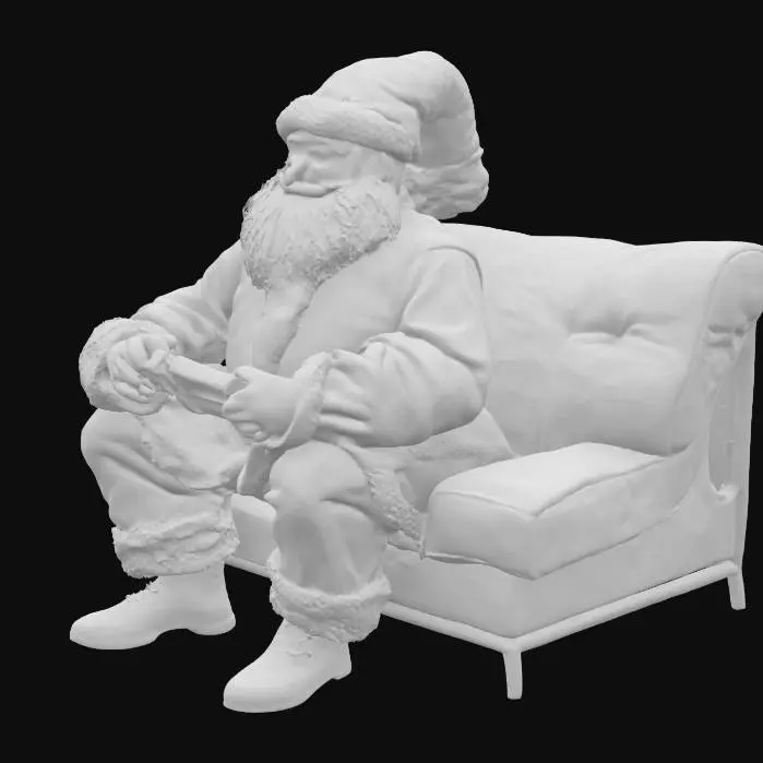 3D model for [North Pole]. Santa Claus sitting on a modern couch and playing video games on his Playstation 5. Cozy. #AroundTheWorld#