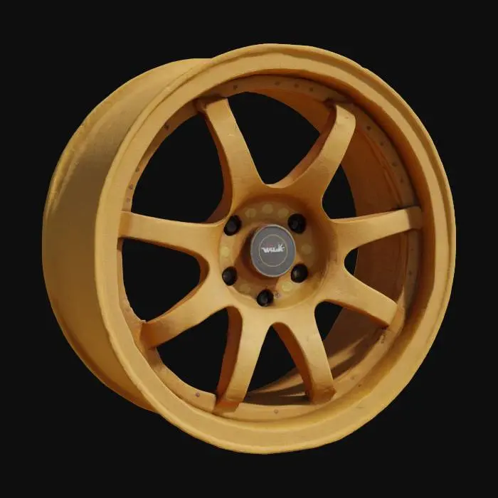 3D model for Generate a 3D model of a Volk Racing TE37 style wheel, 6-spoke design, in a bronze finish. Focus on realistic proportions and details like the stepped lip and recessed lug nut holes. Professional geometry. Professional texture. Realistic lighting. Ensure the perfect geometry. Real life proportions. Hard surface