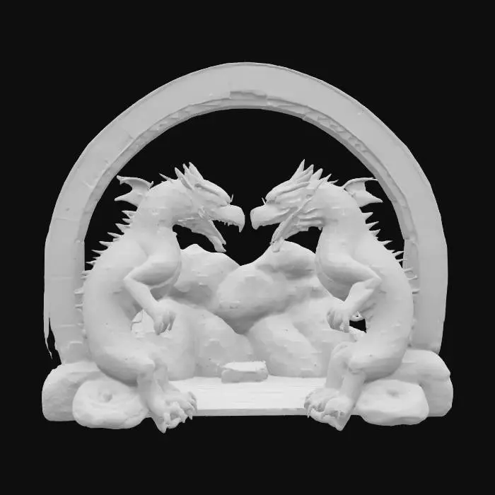 3D model for Imagine an #arch# made out of sculpted stones. It is made of two dragons circling themselves. Realistic.  Carved. Highly Detailed.