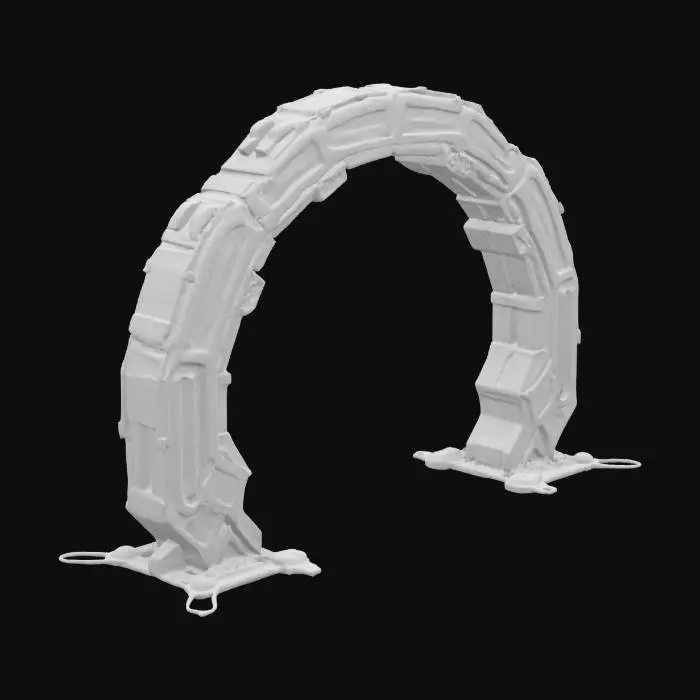 3D model for imagine an #arch# formed by two plasma cannons. Cyberpunk. Realistic. High definition. Professional quality. Hard surface.