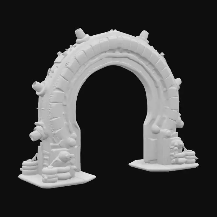 3D model for imagine an #arch# formed by two plasma cannons. Cyberpunk. Realistic. High definition. Professional quality. Hard surface.