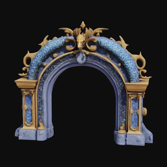 3D model for Imagine a dimensional #arch# decorated with sapphire dragon scales. High defined. Detailed. Hard surface. Perfect texture. High quality.