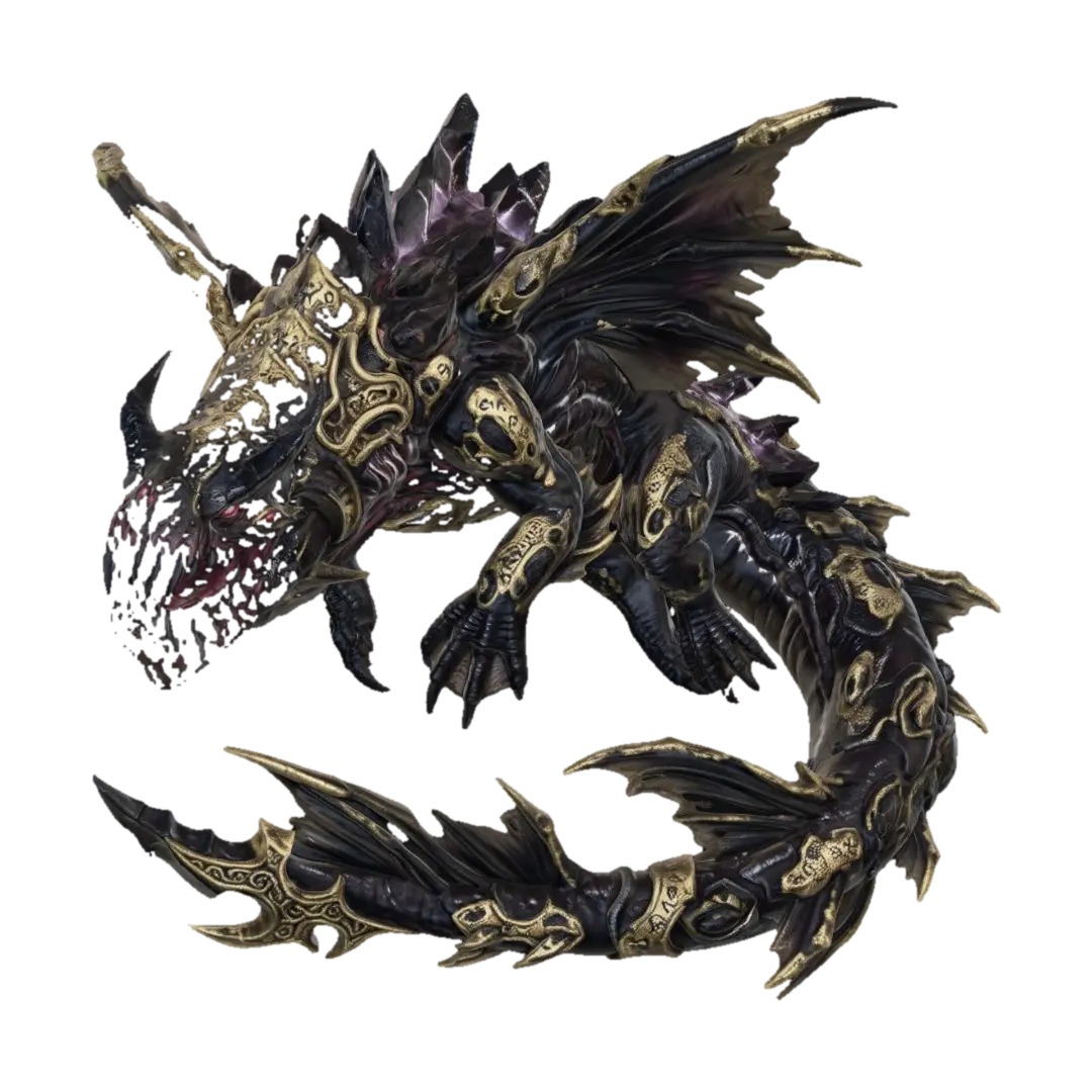 Gilded Nightwyrm - Serpentine 3D model, vytvořený pomocí AI
