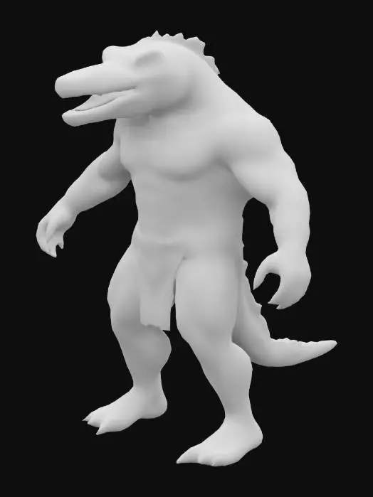 3D model for a beefy waterdragonstyle crocodile-man in superhero-pose
