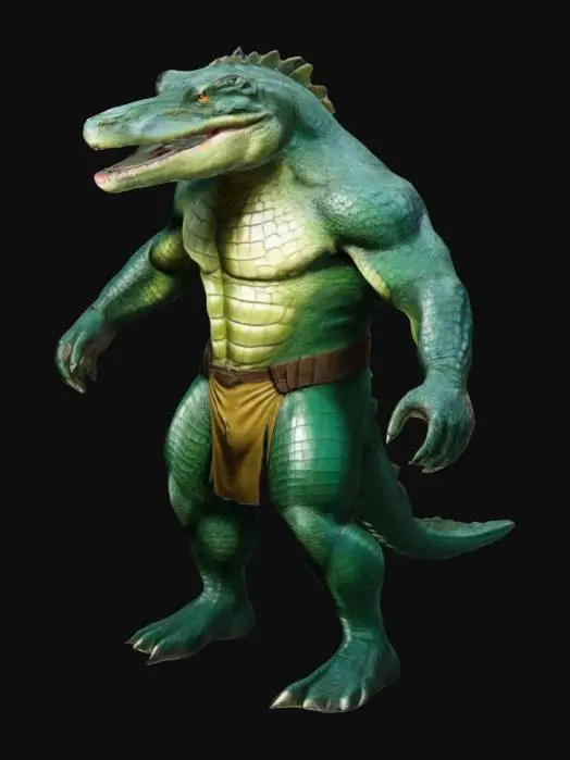 3D model for a beefy waterdragonstyle crocodile-man in superhero-pose