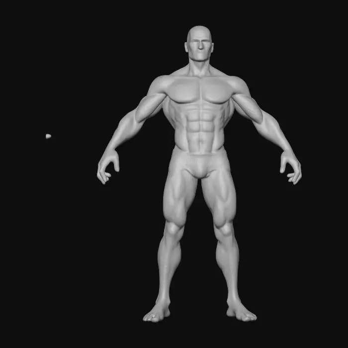 3D model for low poly, human main character,  fantasy, simple,  fit, muscular,no weapons, no armor just plain white underwear