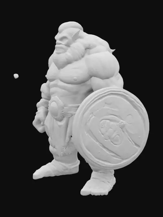 3D model for A giant ogre with a shield attached to his arm can stop a train with it