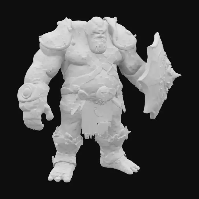 3D model for A giant ogre with a shield attached to his arm can stop a train with it