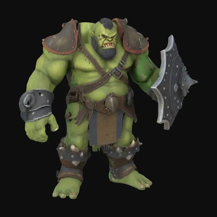3D model for A giant ogre with a shield attached to his arm can stop a train with it