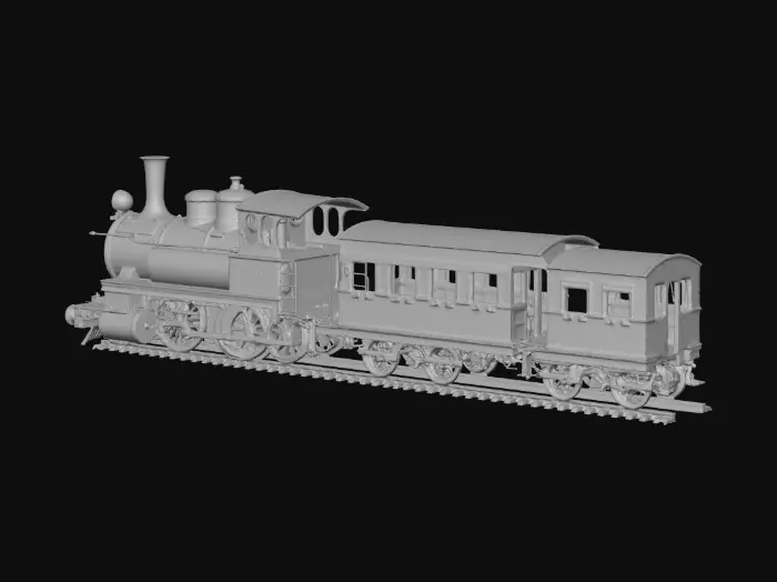 3D model for old time train engine, cars and caboose