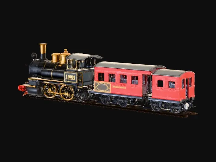 3D model for old time train engine, cars and caboose