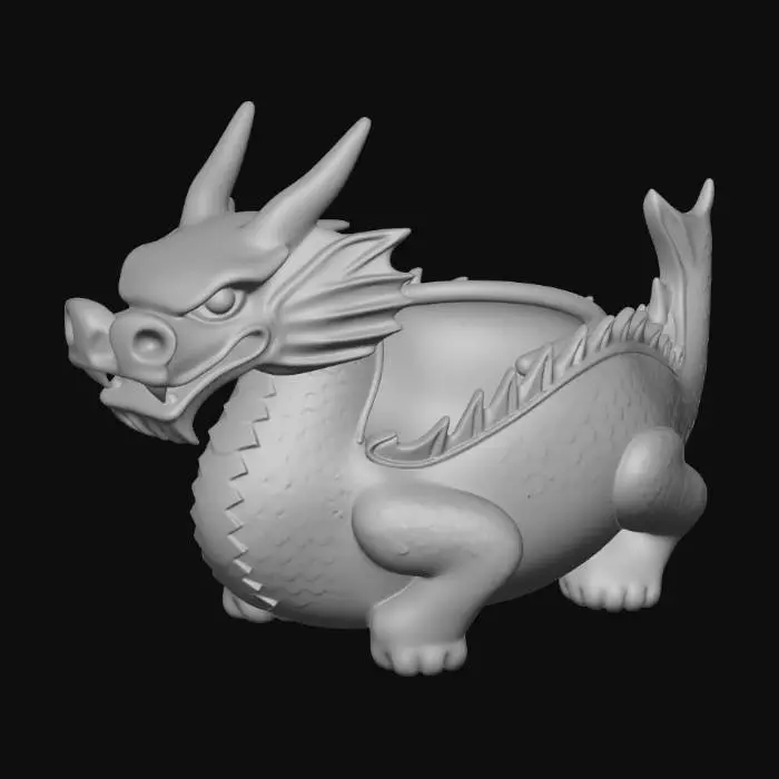 3D model for chinese dragon deep bonsai plant pot with drain holes in base