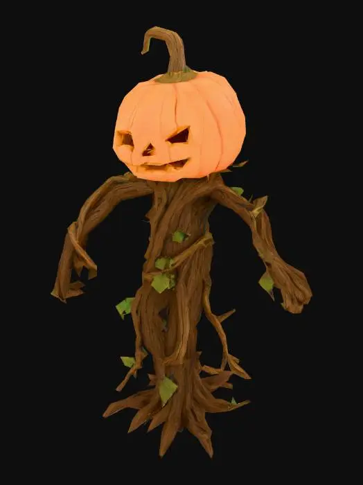 3D model for 一个简单的人，下半身是树人，头是南瓜样子