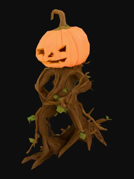 3D model for 一个简单的人，下半身是树人，头是南瓜样子