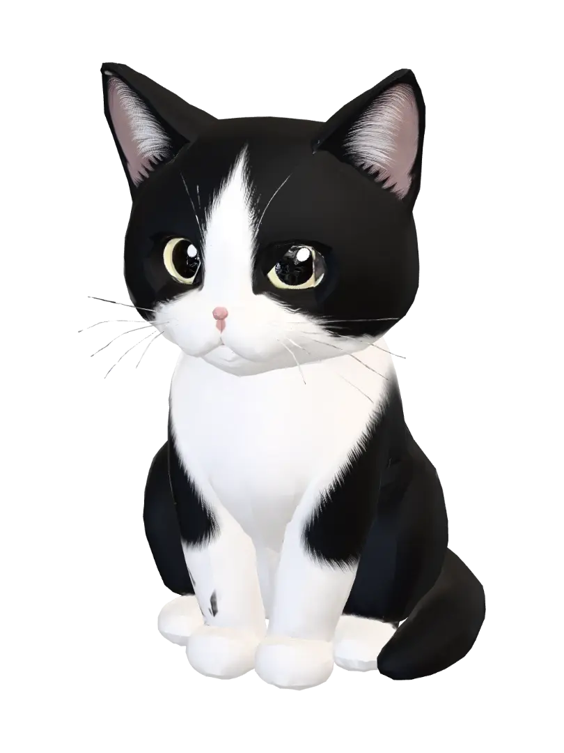 Tuxedo Whiskers 3D model, vytvořený pomocí AI