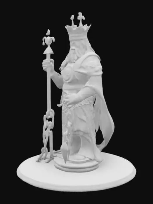 3D model for please create a theam chess pieces only the King that can be made on a 3d printer based on the bible scripture revalations 20:1. all pieces look masculine.