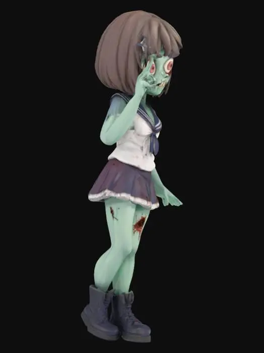 3D model for This is a cartoon, Q-version zombie character, female, wearing sailor suit