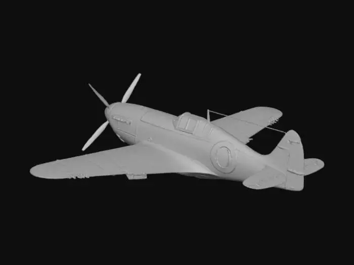 3D model for “Highly detailed WWII-era fighter aircraft, inspired by classic Spitfire/Mustang/Messerschmitt designs. Riveted metal body panels, weathered steel texture, faded military paint, realistic oil stains, propeller-driven engine, cockpit glass reflections, cloth-marked insignias, subtle battle damage scratches, soft sunlight, cinematic shadows, low-altitude flight over cloudy battlefield, historically accurate proportions, 3D hard-surface realism, 8K render, museum-grade authenticity, masterpiece.