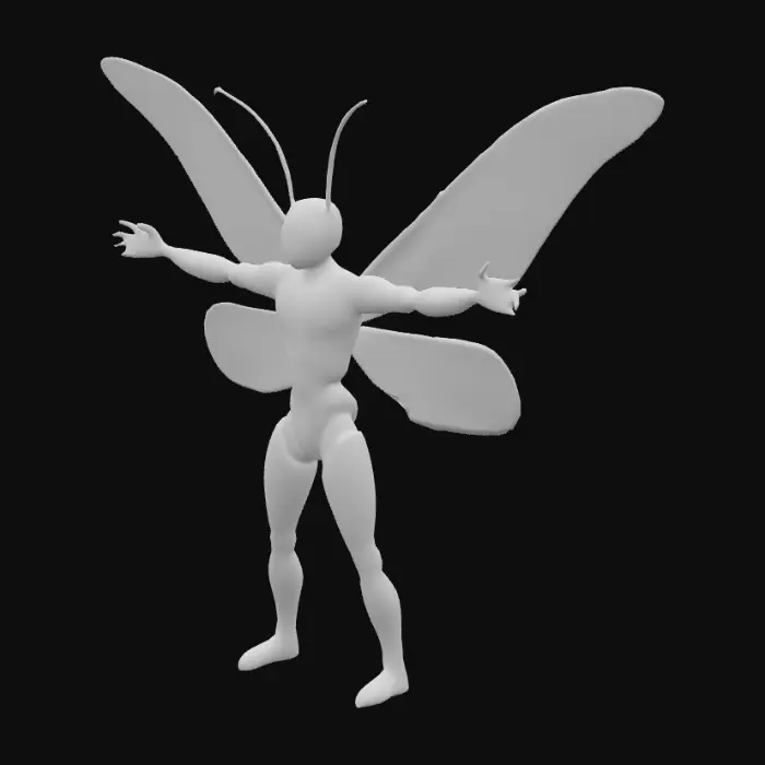 3D model for Whisper the Moth, an unsettling animatronic creature, dominates the scene with its eerie, moth-inspired design, standing in a decaying, dimly lit environment. The moth's mechanical body, worn wings, and glowing eyes pierce through the darkness, creating an atmosphere of dread with sharp contrasts and textured, rough brushwork.