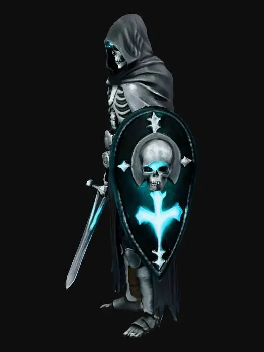 3D model for hooded skeleton warrier with blue flame eyes