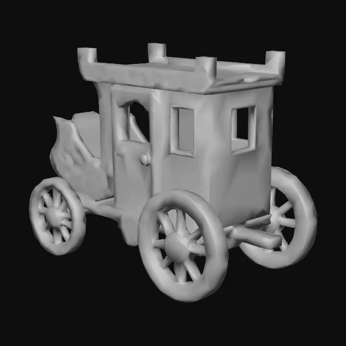 3D model for A simple oak wood horse carriage design for use in a mod of the game vintage story. texture should use voxels somewhat like minecraft