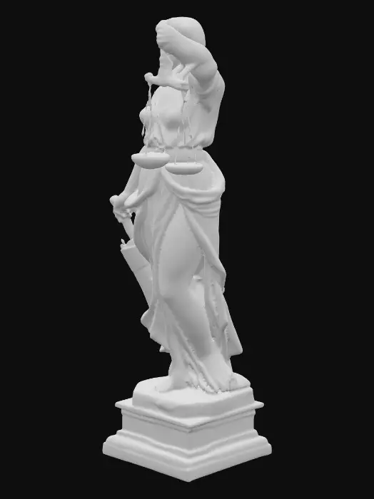 3D model for eine justizia ohne augenbinde und dafür mit einem schwer und waage und einem pinsel