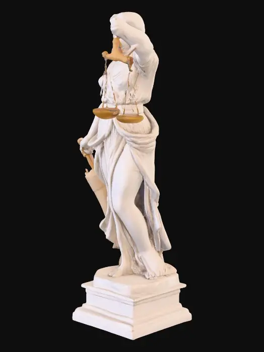 3D model for eine justizia ohne augenbinde und dafür mit einem schwer und waage und einem pinsel