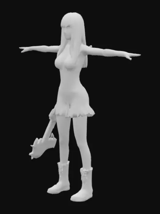 3D model for A very attractive skinny asian girl playing guitar, she is 21. She is a goth chick who wears a black and white spray paint g-string bikini that says “hottie.” She is doing a
 t-pose. And she has light blue hair.