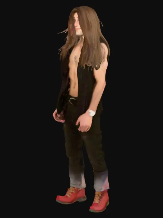 3D model for {Turn these things into physical attributes, like a digital circus character} Lazy but mentally Helpful, caring, supportive, dark humor, blown eyes, long hair, straight male, likes making comedy skits, addicted to porn, dances, exercises, backtracks, listens to pop rock, has friends he doesn’t like, likes going in, skinny, runs, emo hiphop style, has a sweet tooth for sour things, photographer, doesn’t know how to swim, sings, made a song, has lots of online friends, draws, likes horror movies and comedies, jobless, goes fishing, in 10th grade, skates but knows zero tricks, eats exotic foods, has a bit of a teen squeaky voice, mild past trauma, atheist, broke arm from falling off a chair looking at a bird, never went to prom, yoga, listens very well. 