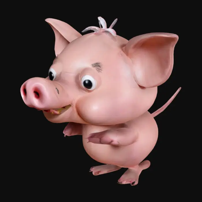 3D model for maak een varken en geef dat varken de potjes van een eend/duck met die drie teentjes en laat het varkentje blij kijken