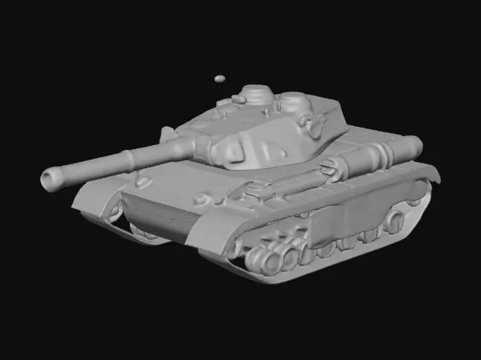 3D model for A VERY technologically advanced battle tank. it has gears visible on top, and sharp circuit themed lines throughout.  Its barrel has a massive brake on it, and the turret is at an angle to the body of the tank.