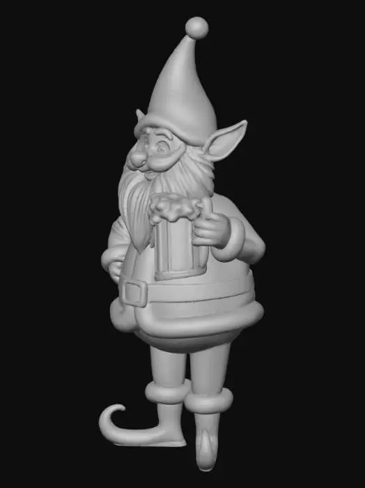 3D model for A cartoony Christmas elf holding a mug of frothy beer