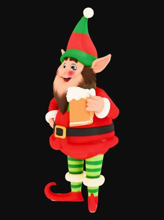 3D model for A cartoony Christmas elf holding a mug of frothy beer