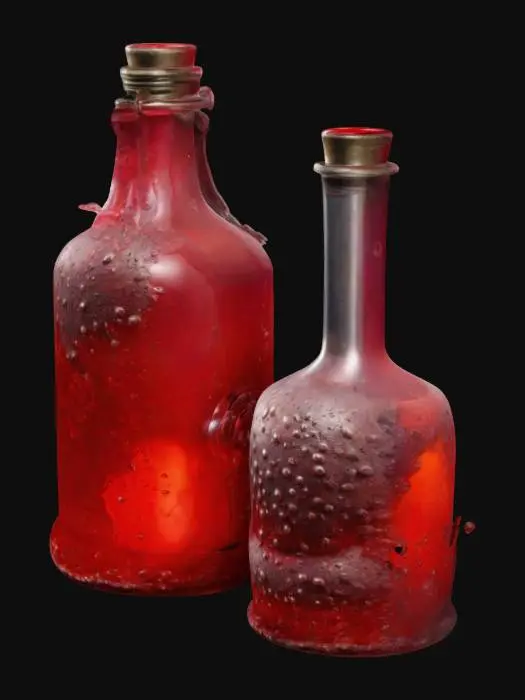 3D model for A bubbling red health potion in a peculiar yet bulbous flask. The flask is lightly adorned with metallic craftmanship.