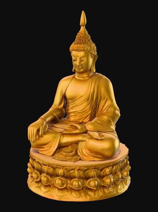 3D model for Golden Buddha statue in ancient temple #PBR#