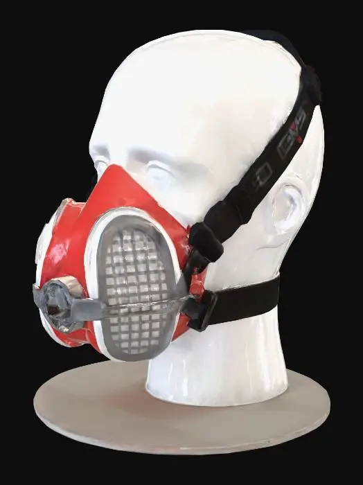 3D model for Red half-face respirator on mannequin head